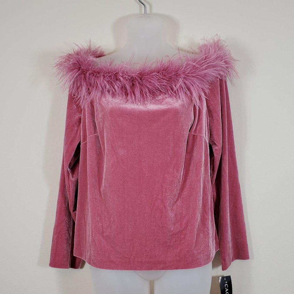 Cachet Velvet Ostrich Feather Off Shoulder Top NWT
